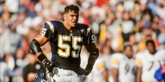 SAN DIEGO - DECEMBER 24: Junior Seau #55 of the San Diego Chargers looks to the sidelines during an NFL football game against