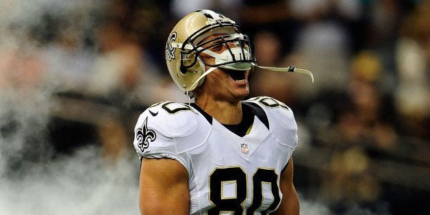 NEW ORLEANS, LA - AUGUST 16: Jimmy Graham #80 of the New Orleans Saints takes the field for a preseason game against the Oakland Raiders at the Mercedes-Benz Superdome on August 16, 2013 in New Orleans, Louisiana. The Saints won 28-20. (Photo by Stacy Revere/Getty Images)