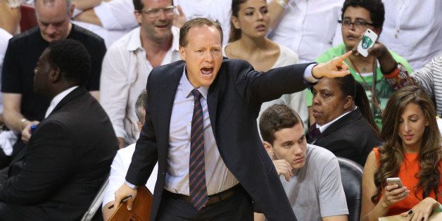 MIAMI, FL - JUNE 20: Assistant Coach Mike Budenholzer of the San Antonio Spurs calls a play against the Miami Heat during Game Seven of the 2013 NBA Finals on June 20, 2013 at American Airlines Arena in Miami, Florida. NOTE TO USER: User expressly acknowledges and agrees that, by downloading and or using this photograph, User is consenting to the terms and conditions of the Getty Images License Agreement. Mandatory Copyright Notice: Copyright 2013 NBAE (Photo by Joe Murphy/NBAE via Getty Images)