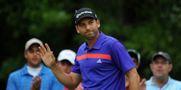NORTON, MA - SEPTEMBER 1: Sergio Garcia of Spain is introduced on the first hole during the third round of the Deutsche Bank Championship at TPC Boston on September 1, 2013 in Norton, Massachusetts. (Photo by Stan Badz/PGA TOUR) 