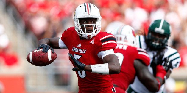 LOUISVILLE, KY - SEPTEMBER 1: Teddy Bridgewater #5 of the Louisville Cardinals looks to pass the ball against the Ohio Bobcats during the game at Papa John's Cardinal Stadium on September 1, 2013 in Louisville, Kentucky. (Photo by Joe Robbins/Getty Images)