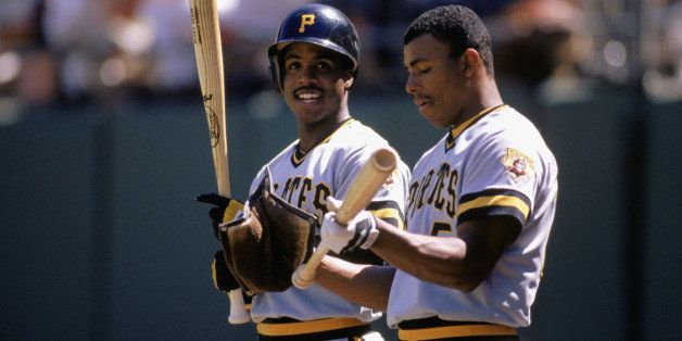 SAN DIEGO - 1988: (L-R) Barry Bonds #24 and Bobby Bonilla #25 of the Pittsburgh Pirates stand on deck as they prepare for their at bats during a game against the San Diego Padres in 1988 at Jack Murphy Stadium in San Diego, California. (Photo by Rick Stewart/Getty Images) 