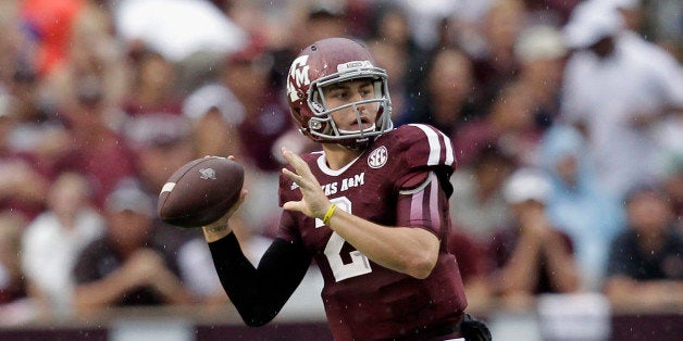 COLLEGE STATION, TX - SEPTEMBER 07: Johnny Manziel #2 of the Texas A&M Aggies during game action against the Sam Houston Sta