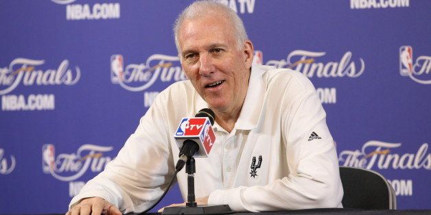 MIAMI, FL - JUNE 20: Head coach Gregg Popovich of the San Antonio Spurs answers questions during the pre game press conference against the Miami Heat prior to Game Seven of the 2013 NBA Finals on June 20, 2013 at American Airlines Arena in Miami, Florida. NOTE TO USER: User expressly acknowledges and agrees that, by downloading and or using this photograph, User is consenting to the terms and conditions of the Getty Images License Agreement. Mandatory Copyright Notice: Copyright 2013 NBAE (Photo by Bruce Yeung/NBAE via Getty Images)