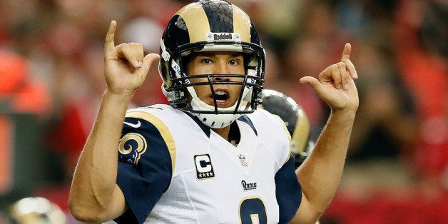 ATLANTA, GA - SEPTEMBER 15: Sam Bradford #8 of the St. Louis Rams calls out to his offense during the game against the Atlanta Falcons at Georgia Dome on September 15, 2013 in Atlanta, Georgia. (Photo by Kevin C. Cox/Getty Images)