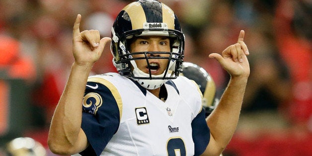 ATLANTA, GA - SEPTEMBER 15: Sam Bradford #8 of the St. Louis Rams calls out to his offense during the game against the Atlan