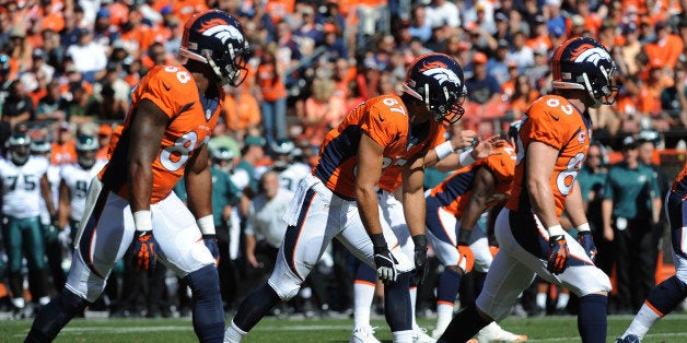 DENVER, CO - SEPTEMBER 29: Denver Broncos wide receivers Demaryius Thomas, Eric Decker and Wes Welker line up in a trips formation in the first half. The Denver Broncos took on the Philadelphia Eagles at Sports Authority Field at Mile High in Denver on September 29, 2013. (Photo by Steve Nehf/The Denver Post via Getty Images)