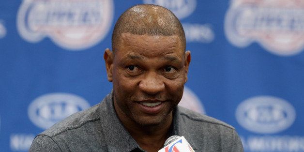 PLAYA VISTA, CA - JUNE 26: Doc Rivers addresses the media after being introduced as the new head coach and senior vice president of basketball operations of the Los Angeles Clippers during a press conference at the Los Angeles Clippers training center on June 26, 2013 in Playa Vista, California. NOTE TO USER: User expressly acknowledges and agrees that, by downloading and or using this photograph, User is consenting to the terms and conditions of the Getty Images License Agreement. (Photo by Jeff Gross/Getty Images)