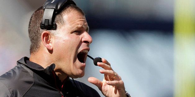 FOXBORO, MA - SEPTEMBER 22: Head coach Greg Schiano of the Tampa Bay Buccaneers shouts at a referee during the fourth quarter of their 23-3 loss to the New England Patriots at Gillette Stadium on September 22, 2013 in Foxboro, Massachusetts. (Photo by Winslow Townson/Getty Images)