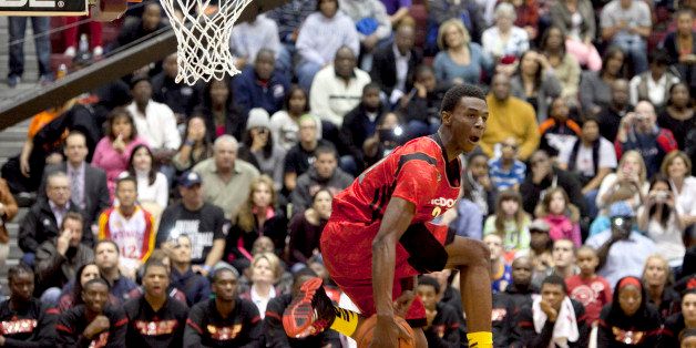 McDonald's All-American Andrew Wiggins, of Ontario, Canada, competes in the slam-dunk contest during the Powerade Jam Fest in Chicago, Illinois, on Monday, April 1, 2013. (Armando L. Sanchez/Chicago Tribune/MCT via Getty Images)
