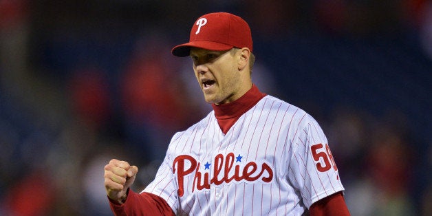 PHILADELPHIA, PA - SEPTEMBER 17: Jonathan Papelbon #58 of the Philadelphia Phillies celebrates a 6-4 win over Miami Marlins