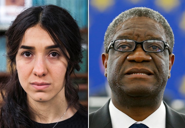 Nobel Peace Prize winners Nadia Murad, left, and Denis Mukwege.