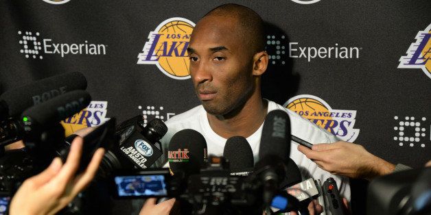 LOS ANGELES, CA - JANUARY 5: Kobe Bryant #24 of the Los Angeles Lakers speaks to the media before a game against the Denver Nuggets at STAPLES Center on January 5, 2013 in Los Angeles, California. NOTE TO USER: User expressly acknowledges and agrees that, by downloading and/or using this Photograph, user is consenting to the terms and conditions of the Getty Images License Agreement. Mandatory Copyright Notice: Copyright 2013 NBAE (Photo by Andrew D. Bernstein/NBAE via Getty Images)