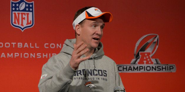 ENGLEWOOD, CO - JANUARY 15: Denver Broncos quarterback Peyton Manning (18) addresses the media during his press conference January 15, 2014 at Dove Valley. The Broncos will face the Patriots for the AFC title. (Photo by John Leyba/The Denver Post via Getty Images)