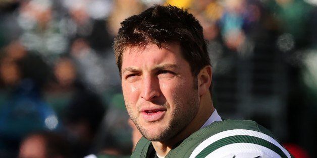 EAST RUTHERFORD, NJ - DECEMBER 23: (NEW YORK DAILIES OUT) Tim Tebow #15 of the New York Jets looks on against the San Diego Chargers at MetLife Stadium on December 23, 2012 in East Rutherford, New Jersey. The Chragers defeated the Jets 27-17. (Photo by Jim McIsaac/Getty Images) 