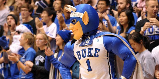 DURHAM, NC - NOVEMBER 24: The mascot of the Duke Blue Devils performs against the Vermont Catamounts at Cameron Indoor Stadium on November 24, 2013 in Durham, North Carolina. Duke defeated Vermont 91-90. (Photo by Lance King/Getty Images)