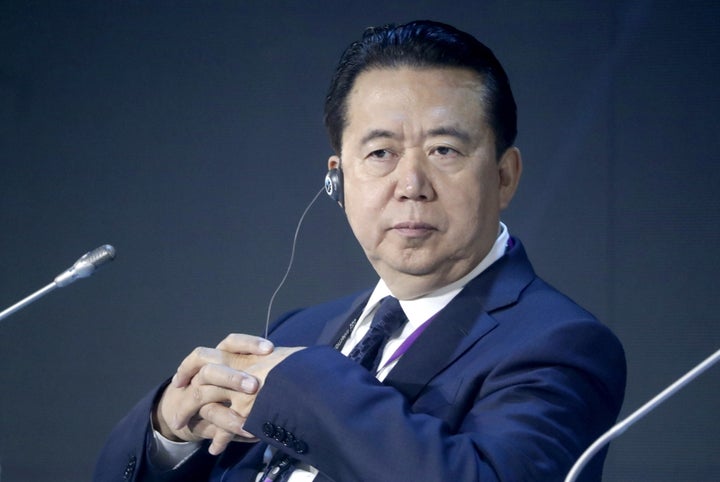 Interpol President Meng Hongwei at an International Cybersecurity Congress at Moscow's World Trade Centre.