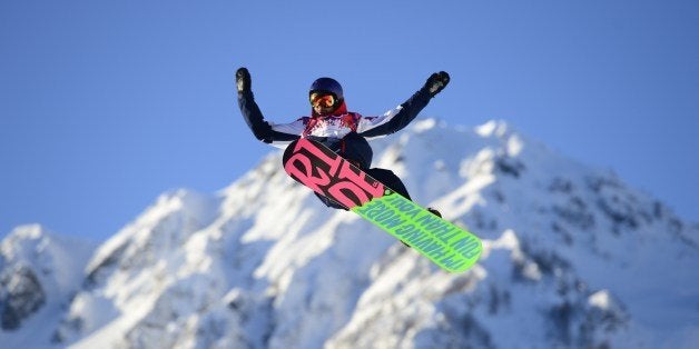 Great Britain's Billy Morgan competes in the Men's Snowboard Slopestyle qualification at the Rosa Khutor Extreme Park during
