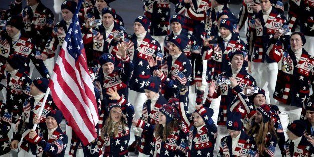 The United States team enters Fisht Olympic Stadium in Sochi, Russia, during the Opening Ceremony for the Winter Olympics, Friday, Feb. 7, 2014.(Brian Cassella/Chicago Tribune/MCT via Getty Images)