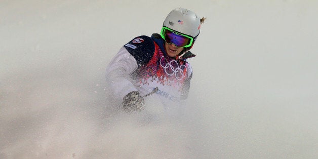 SOCHI, RUSSIA - FEBRUARY 08: Hannah Kearney of the United States competes in the Ladies' Moguls Final 3 on day one of the Sochi 2014 Winter Olympics at Rosa Khutor Extreme Park on February 8, 2014 in Sochi, Russia. (Photo by Mike Ehrmann/Getty Images)