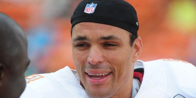HONOLULU, HI - JANUARY 26: Tony Gonzalez #88 of the Atlanta Falcons and Team Rice is interviewed before the 2014 Pro Bowl aga