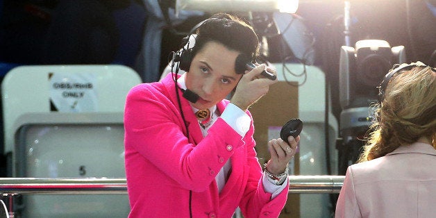 SOCHI, RUSSIA - FEBRUARY 11: Figure skating champion Johnny Weir comments for NBC the Figure Skating Pairs Short Program on d