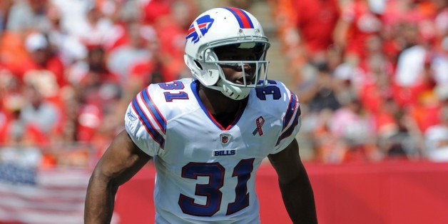 KANSAS CITY, MO - SEPTEMBER 11: Free safety Jairus Byrd #31 of the Buffalo Bills gets set on defense against the Kansas City Chiefs during a game on September 11, 2011 at Arrowhead Stadium in Kansas City, Missouri. (Photo by Peter G. Aiken/Getty Images)