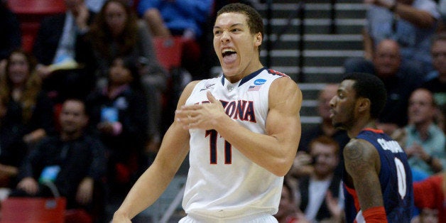 SAN DIEGO, CA - MARCH 23: Aaron Gordon #11 of the Arizona Wildcats reacts in the first half against the Gonzaga Bulldogs dur