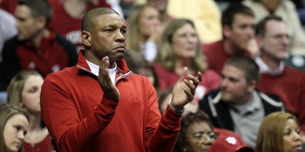 INDIANAPOLIS, IN - MARCH 10: Doc Rivers, head coach of the Boston Celtics watches his son Jeremiah Rivers #5 of the Indiana Hoosiers play against the Penn State Nittany Lions during the first round of the 2011 Big Ten Men's Basketball Tournament at Conseco Fieldhouse on March 10, 2011 in Indianapolis, Indiana. (Photo by Andy Lyons/Getty Images)