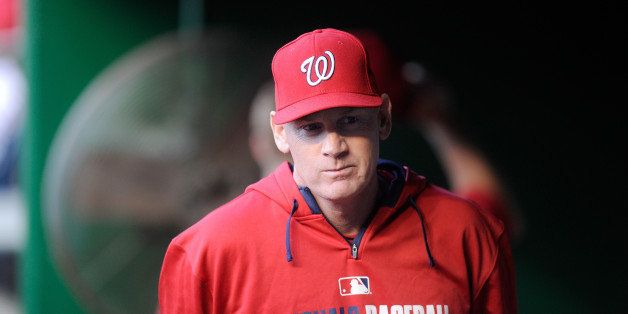 WASHINGTON, DC - APRIL 21: Manager Matt Williams #9 of the Washington Nationals watches the game against the Los Angeles Angels at Nationals Park on April 21, 2014 in Washington, DC. (Photo by G Fiume/Getty Images)