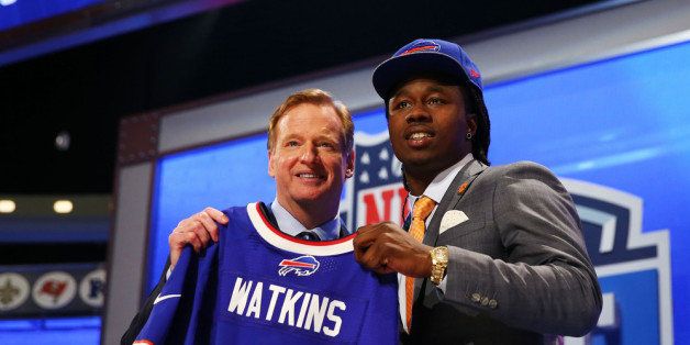 NEW YORK, NY - MAY 08: Sammy Watkins of the Clemson Tigers poses with NFL Commissioner Roger Goodell after he was picked #4 overall by the Buffalo Bills during the first round of the 2014 NFL Draft at Radio City Music Hall on May 8, 2014 in New York City. (Photo by Elsa/Getty Images)