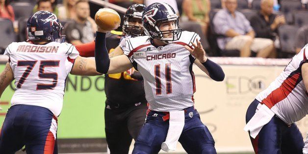 Chicago Rush quarterback Carson Coffman throws against the Orlando Predators during an Arena Football League game at the Amway Center in Orlando, Florida, Saturday, June 1, 2013. (Stephen M. Dowell/Orlando Sentinel/MCT via Getty Images)