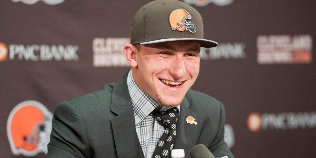 BEREA, OH - MAY 9: Cleveland Browns draft pick Johnny Manziel is answers questions during a press conference at the Browns training facility on May 9, 2014 in Cleveland, Ohio. Manziel was selected in the first round with the 22nd pick. (Photo by Jason Miller/Getty Images)