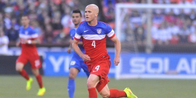 US men's national team player Michael Bradley runs with the ball during a World Cup preparation match against Azerbaijan at Candlestick Park in San Francisco on May 27, 2014. AFP PHOTO/JOSH EDELSON (Photo credit should read Josh Edelson/AFP/Getty Images)