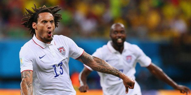 MANAUS, BRAZIL - JUNE 22: Jermaine Jones of the United States celebrates after scoring his team's first goal during the 2014 FIFA World Cup Brazil Group G match between the United States and Portugal at Arena Amazonia on June 22, 2014 in Manaus, Brazil. (Photo by Kevin C. Cox/Getty Images)