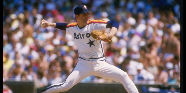 Pitcher Nolan Ryan of the Houston Astros throws a pitch during a game.