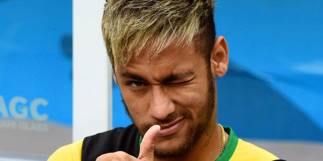 BRASILIA, BRAZIL - JULY 12: An injured Neymar of Brazil looks on from the bench prior to the 2014 FIFA World Cup Brazil Third Place Playoff match between Brazil and the Netherlands at Estadio Nacional on July 12, 2014 in Brasilia, Brazil. (Photo by Buda Mendes/Getty Images)