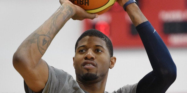 LAS VEGAS, NV - JULY 30: Paul George #29 of the 2014 USA Basketball Men's National Team shoots during a practice session at