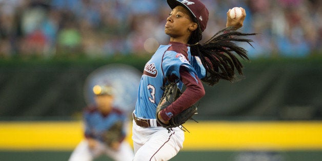 WILLIAMSPORT, PA - AUGUST 20: Starting pitcher Mo'ne Davis #3 of Pennsylvania pitches during the 2014 Little League World Series at Lamade Stadium on Wednesday, August 20, 2014 in Williamsport, Pennsylvania. (Photo by Drew Hallowell/MLB Photos via Getty Images) ***Local Caption*** Mo'ne Davis