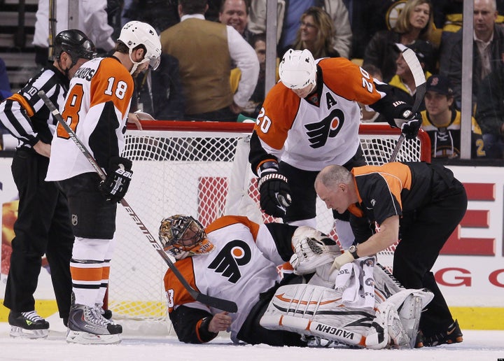 Brian Boucher Injury: Flyers Goalie's Leg Crushed (VIDEO) | HuffPost Sports