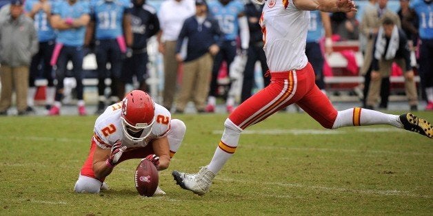 NASHVILLE, TN - OCTOBER 06: Ryan Succop #6 of the Kansas City Chiefs kicks a field goal against the Tennessee Titans at LP Field on October 6, 2013 in Nashville, Tennessee. (Photo by Frederick Breedon/Getty Images)