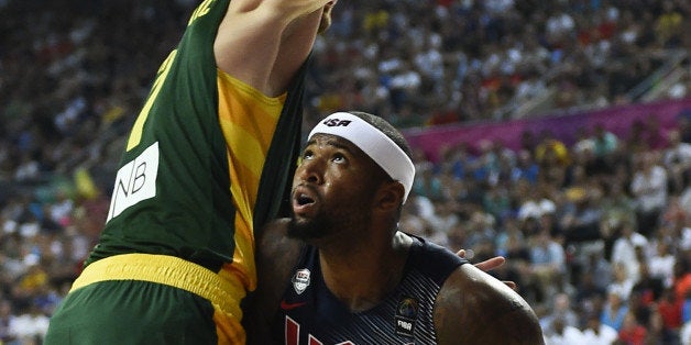 BARCELONA, SPAIN - SEPTEMBER 11: DeMarcus Cousins #12 of the USA Basketball Men's National Team fights for the position agai