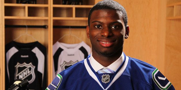 NEWARK, NJ - JUNE 30: Jordan Subban, 115th pick overall by the Vancouver Canucks, poses for a portrait during the 2013 NHL Draft at Prudential Center on June 30, 2013 in Newark, New Jersey. (Photo by Bill Wippert/NHLI via Getty Images) 