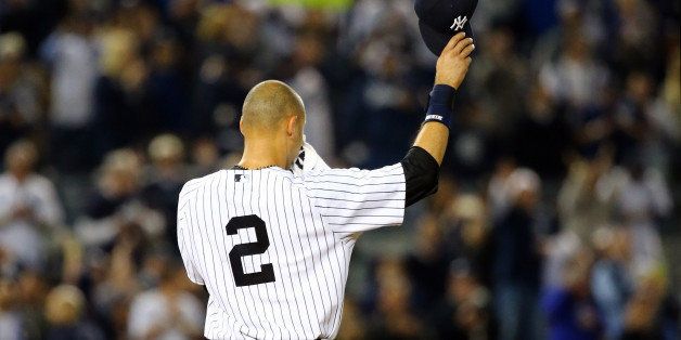 NEW YORK, NY - SEPTEMBER 25: Derek Jeter #2 of the New York Yankees gestures to the fans after a game winning RBI hit in the ninth inning against the Baltimore Orioles in his last game ever at Yankee Stadium on September 25, 2014 in the Bronx borough of New York City. (Photo by Al Bello/Getty Images)