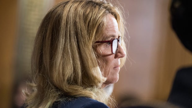UNITED STATES - SEPTEMBER 27: Christine Blasey Ford testifies during the Senate Judiciary Committee hearing on the nomination of Brett M. Kavanaugh to be an associate justice of the Supreme Court of the United States, focusing on allegations of sexual assault by Kavanaugh against Christine Blasey Ford in the early 1980s. (Photo By Tom Williams/CQ Roll Call/POOL)