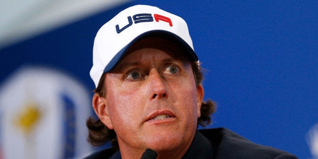 AUCHTERARDER, SCOTLAND - SEPTEMBER 28: Phil Mickelson of the United State talks during a press conference after his team were