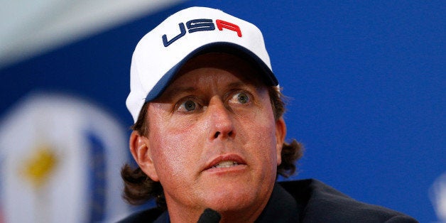 AUCHTERARDER, SCOTLAND - SEPTEMBER 28: Phil Mickelson of the United State talks during a press conference after his team were defeated by Europe after the Singles Matches of the 2014 Ryder Cup on the PGA Centenary course at the Gleneagles Hotel on September 28, 2014 in Auchterarder, Scotland. (Photo by Harry Engels/Getty Images)