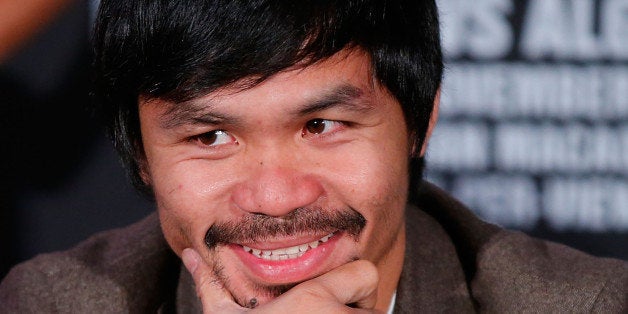 NEW YORK, NY - SEPTEMBER 04: Manny Pacquiao attends the Manny Pacquiao v Chris Algieri Media Tour at The Liberty Theatre on September 4, 2014 in New York City. (Photo by Joe Scarnici/Getty Images)