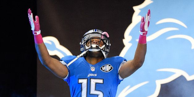 DETROIT, MI - OCTOBER 05: Golden Tate #15 of the Detroit Lions is introduced prior to the game against the Buffalo Bills at Ford Field on October 05, 2014 in Detroit, Michigan. (Photo by Joe Sargent/Getty Images) 