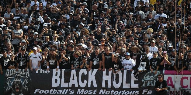 OAKLAND, CA - OCTOBER 16: Fans of the Oakland Raiders look on against the Cleveland Browns at O.co Coliseum on October 16, 2011 in Oakland, California. (Photo by Jed Jacobsohn/Getty Images)